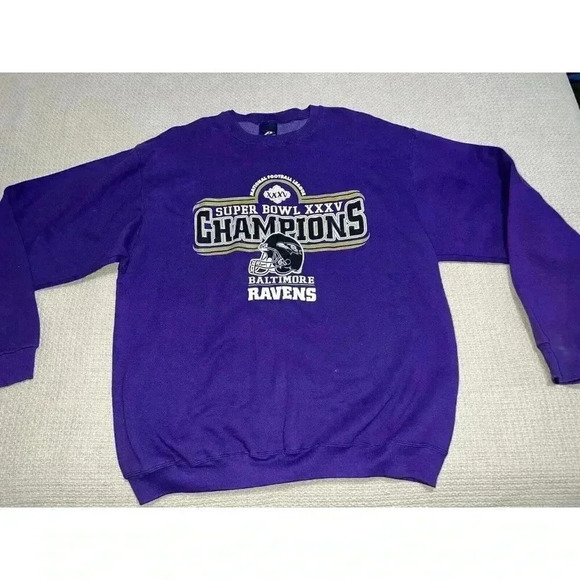 VTG 2001 Baltimore Ravens Pro Player Sweatshirt Super Bowl XXXV Champions Sz XL - Picture 1 of 4